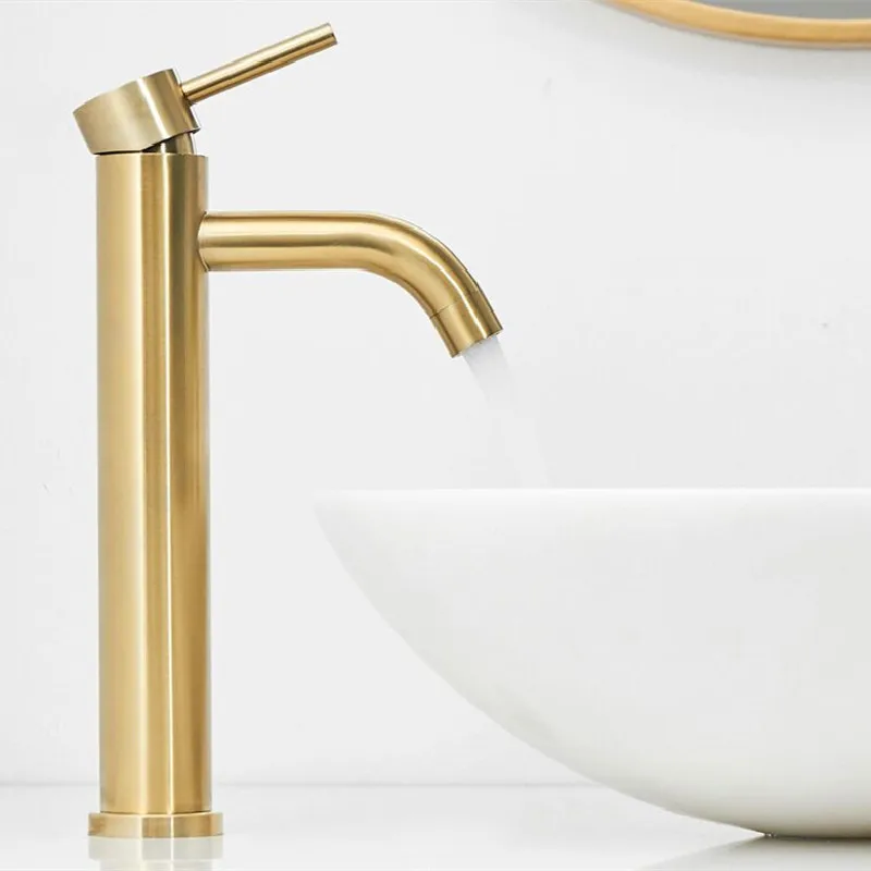 

Copper Bathroom Basin Faucets Hot & Cold Soild Brass Lavatory Sink Mixer Taps Single Handle Toilet Crane Vessel Brushed Gold