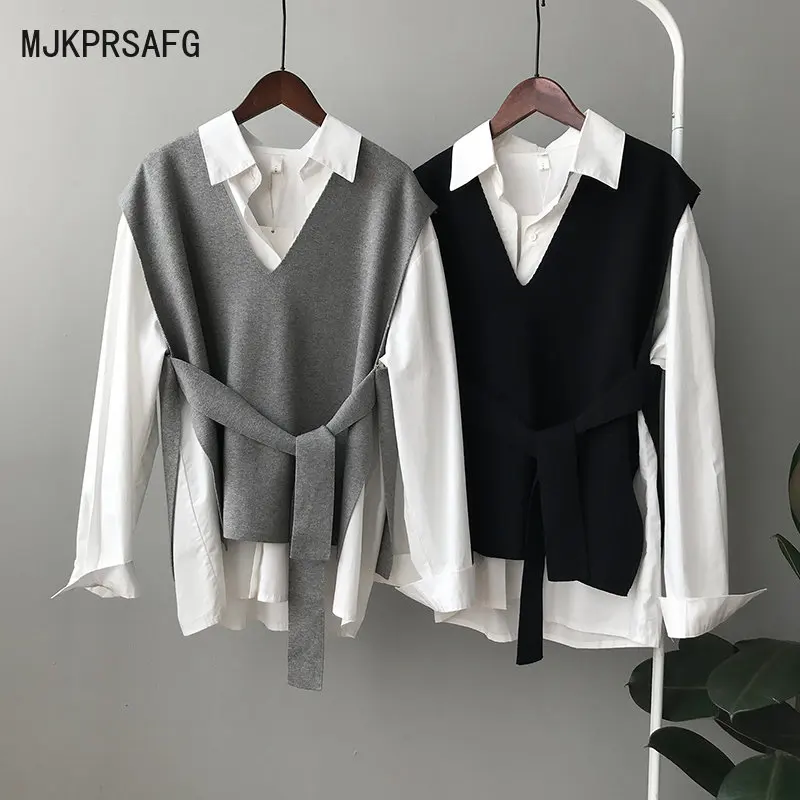 

Женский трикотажный жилет с поясом, однотонный жилет с V-образным вырезом, Осень-зима 2022