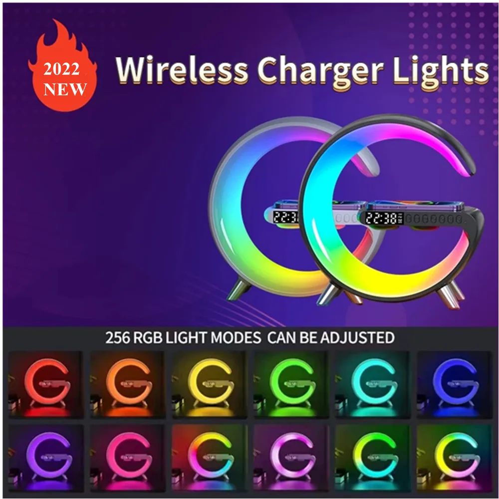 

2022 NEW LED RGB Night Light Smart App Atmosphere Lamps Digital Alarm Clock Speaker Wireless Charger Bedroom Home Decor Gifts