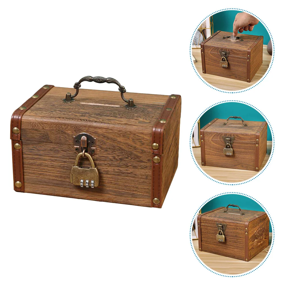 

Piggy Bank Bottom Cover Old Storage Organizer Versatile Box Household Vintage Wooden Container Jewerly