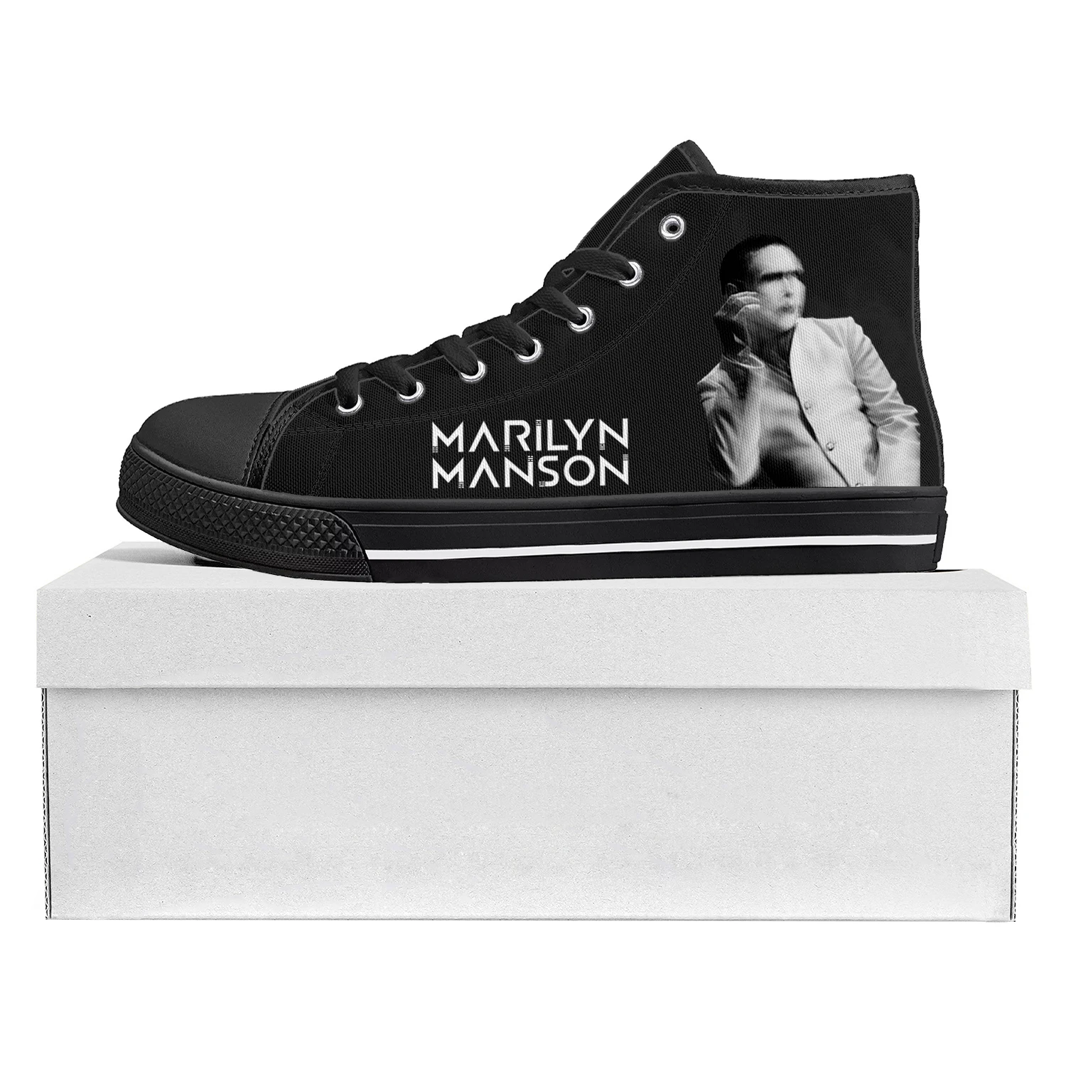 Rock Band Music Singer Marilyn Manson High Top High Quality Sneakers Mens Womens Teenager Canvas Sneaker Couple Shoe Custom Shoe