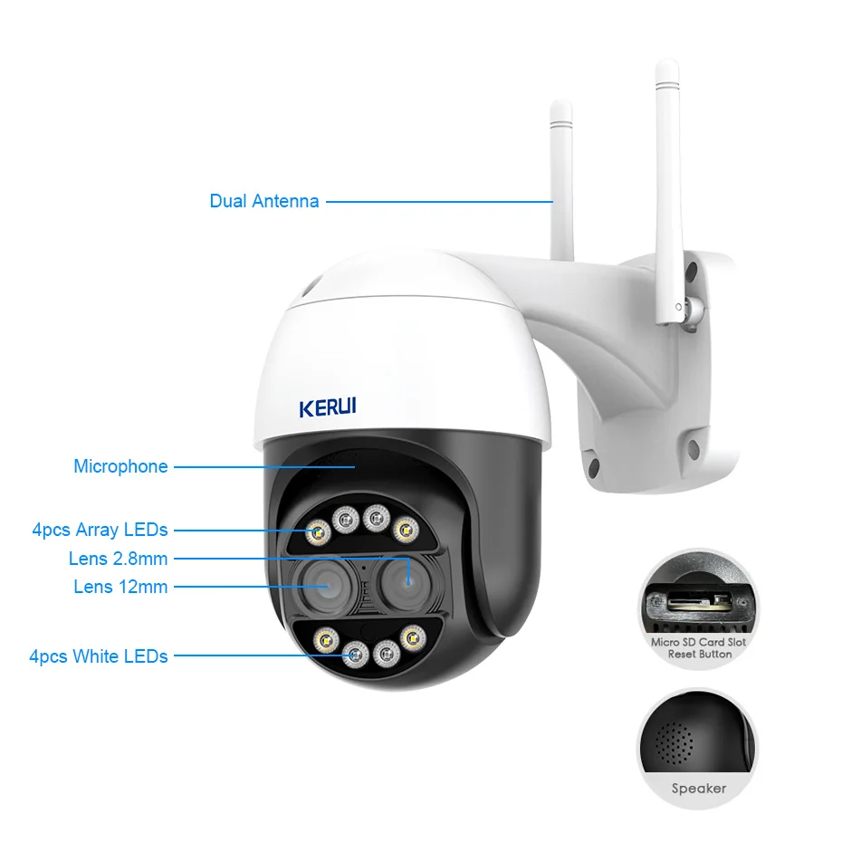 KERUI 8MP 4K 8x Hybrid Zoom Camera Outdoor Dual Lens PTZ IP Camera WiFi Ai Human Detection Audio Security Surveillance Camera images - 6