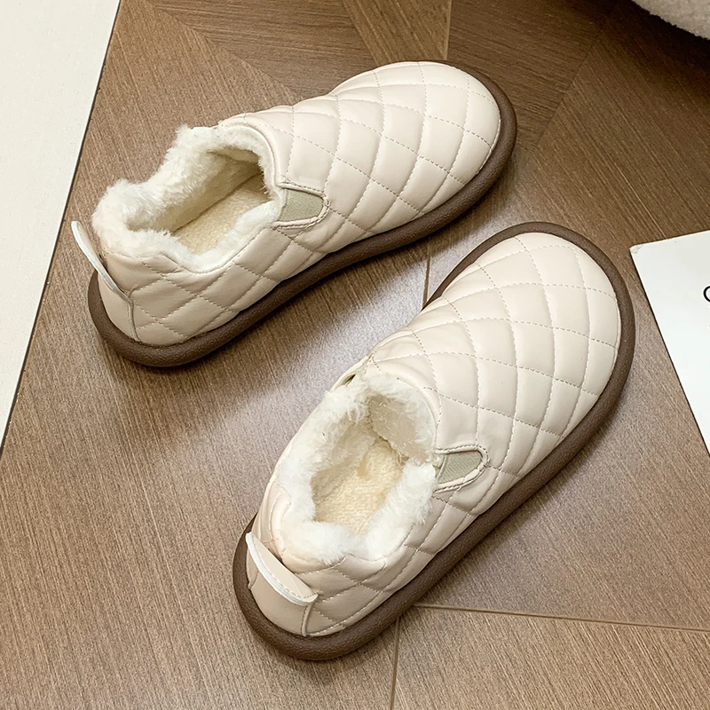 

Женские теплые ботинки на толстой подошве, зимние плюшевые ботинки на плоской подошве, модная повседневная Уличная обувь из хлопка для женщ...