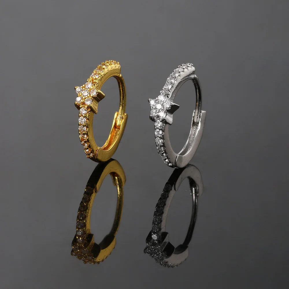 Mini urocza gwiazda kolczyki koła dla kobiet geometria sześcienna cyrkonia ucho Tragus Helix Piercing chrząstka wieża biżuteria dziewczyny