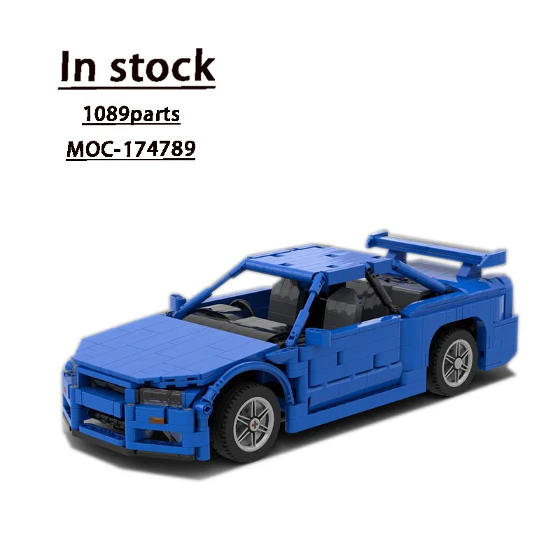 MOC- 174789 R34 Синий Суперкар Сборка Строительный Блок Модель1089Запчасти для