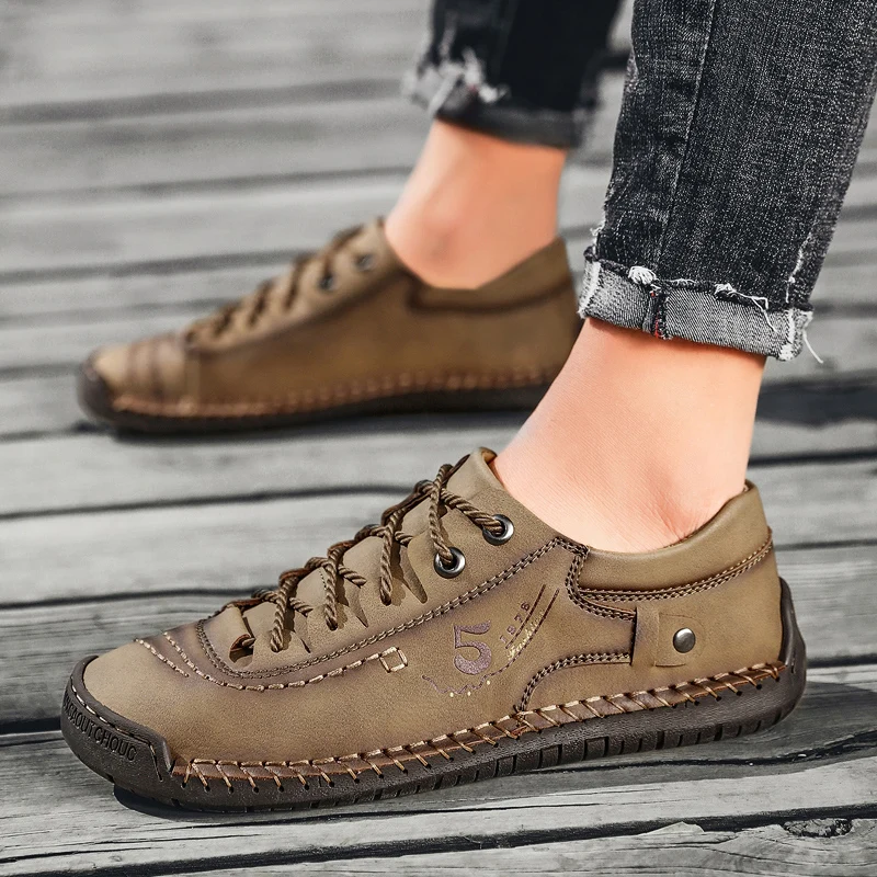 

New Men Leather Casual Shoes Outdoor Comfortable High Quality Fashion Soft Homme Classic Ankle Non-slip Flats Moccasin Trend