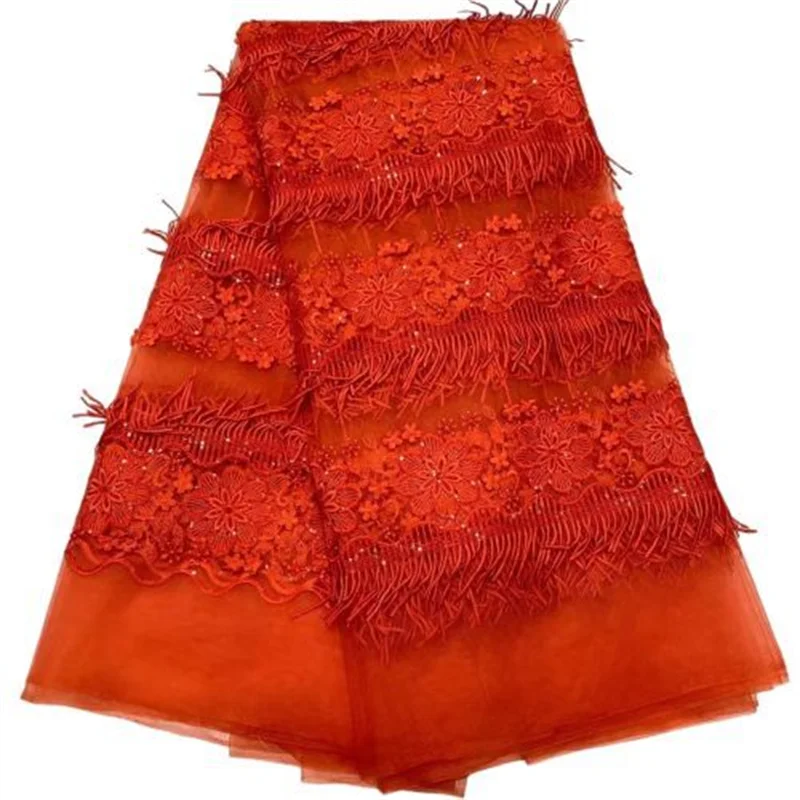 

nigerian sequins lace african tulle fabric 2022 orange high quality embroidery french net laces fabrics 5 yards/piece