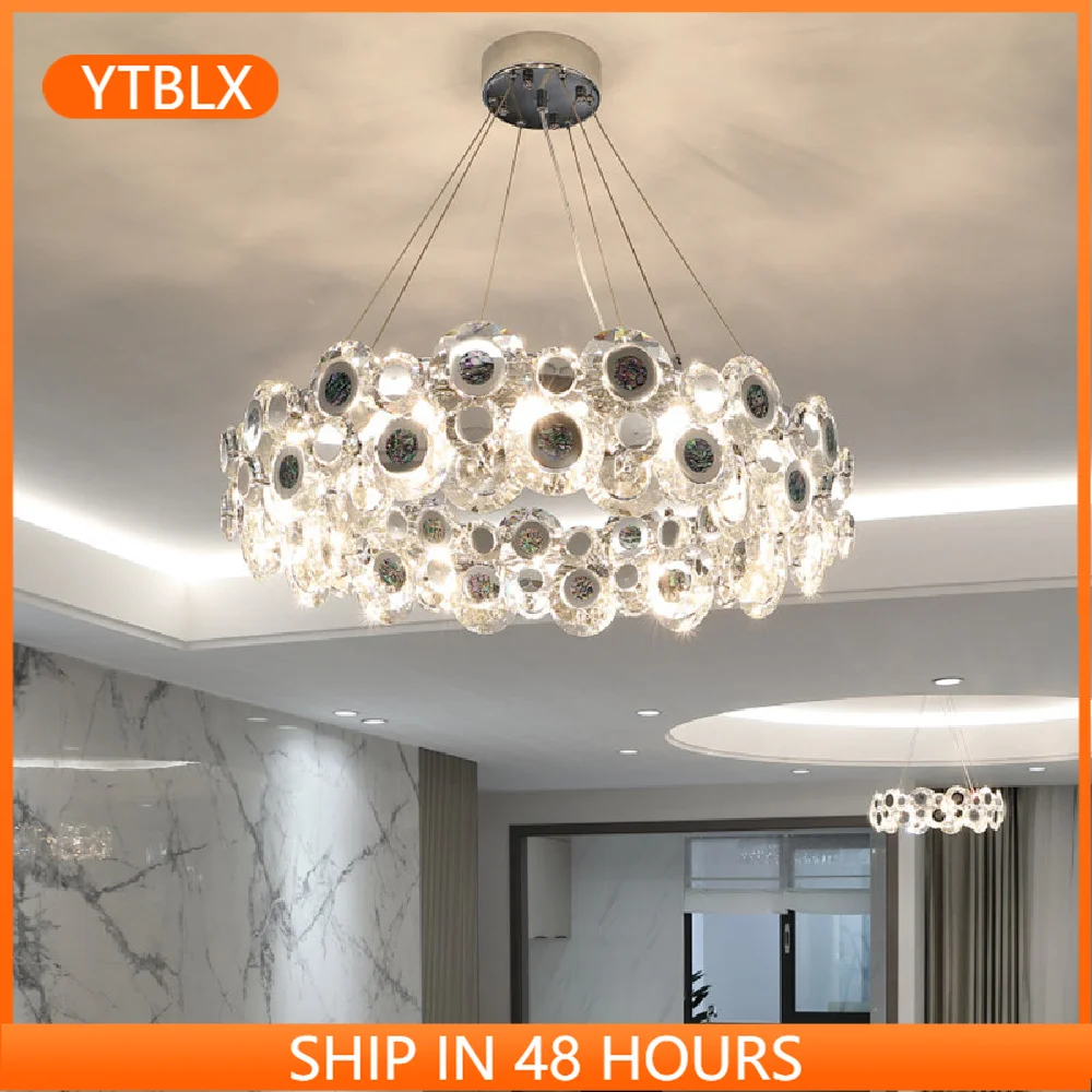 

Modern Foyer Luxury Shell E14 Led Pendant Lights Lustre K9 Crystal Chrome Metal Body Pendant Lamp Art Deco Indoor Lighting Lamp