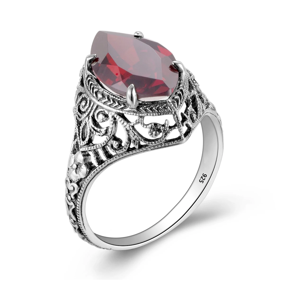 

Classic Original Women Sterling Sliver Ring Garnet Stone Vintage Silver S925 Ring for Women Fine Jewelry Engagement Party Gifts