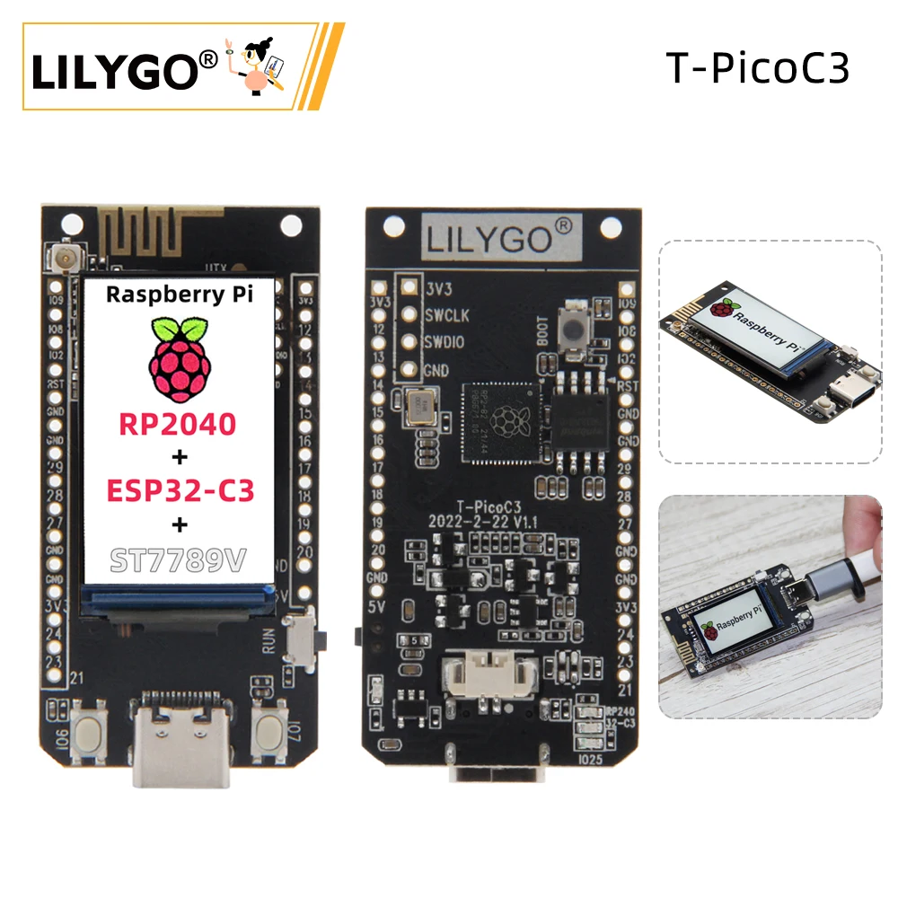 

LILYGO® T-PicoC3 ESP32-C3 RP2040 Wireless WIFI Bluetooth Module Development Board Dual MCU 1.14 Inch ST7789V Display for Arduino