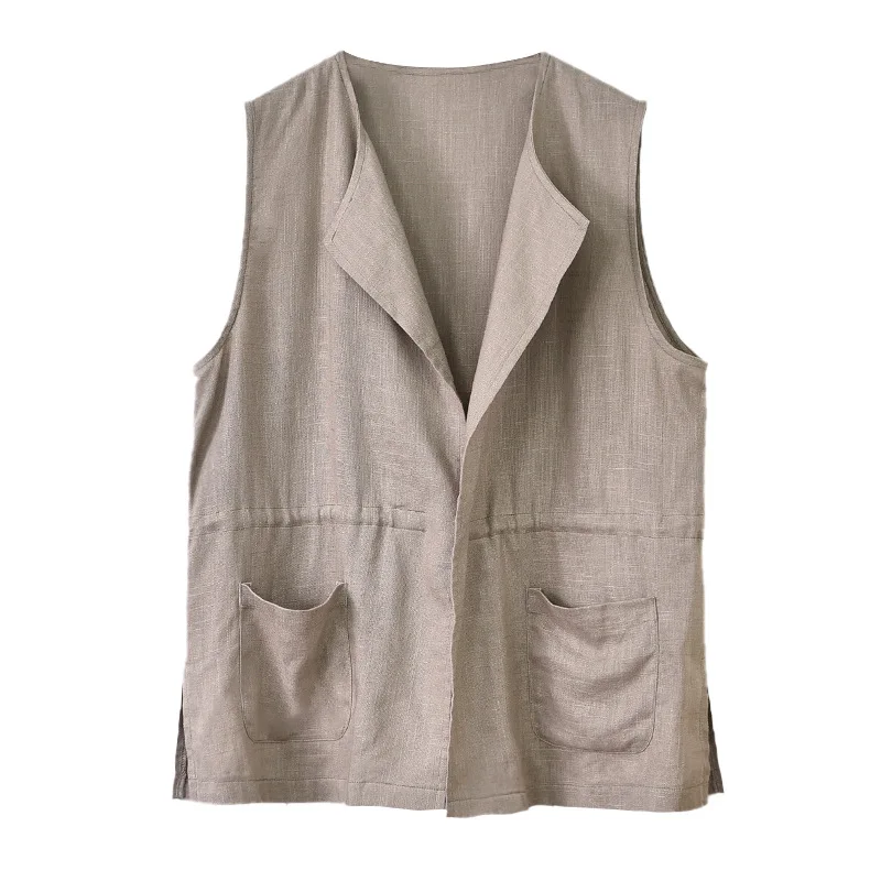 

Women Vintage Linen Vests Sleeveless Jacket Waistcoat Spring New