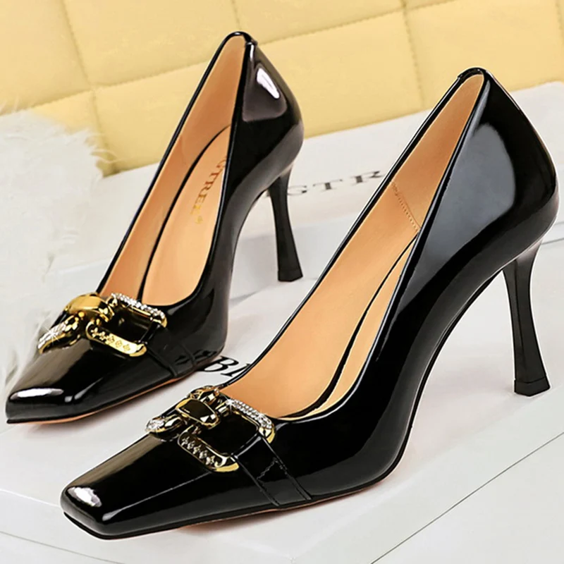 Туфли BIGTREE женские на шпильке 8 5 см Элегантные Глянцевые офисные туфли-лодочки из