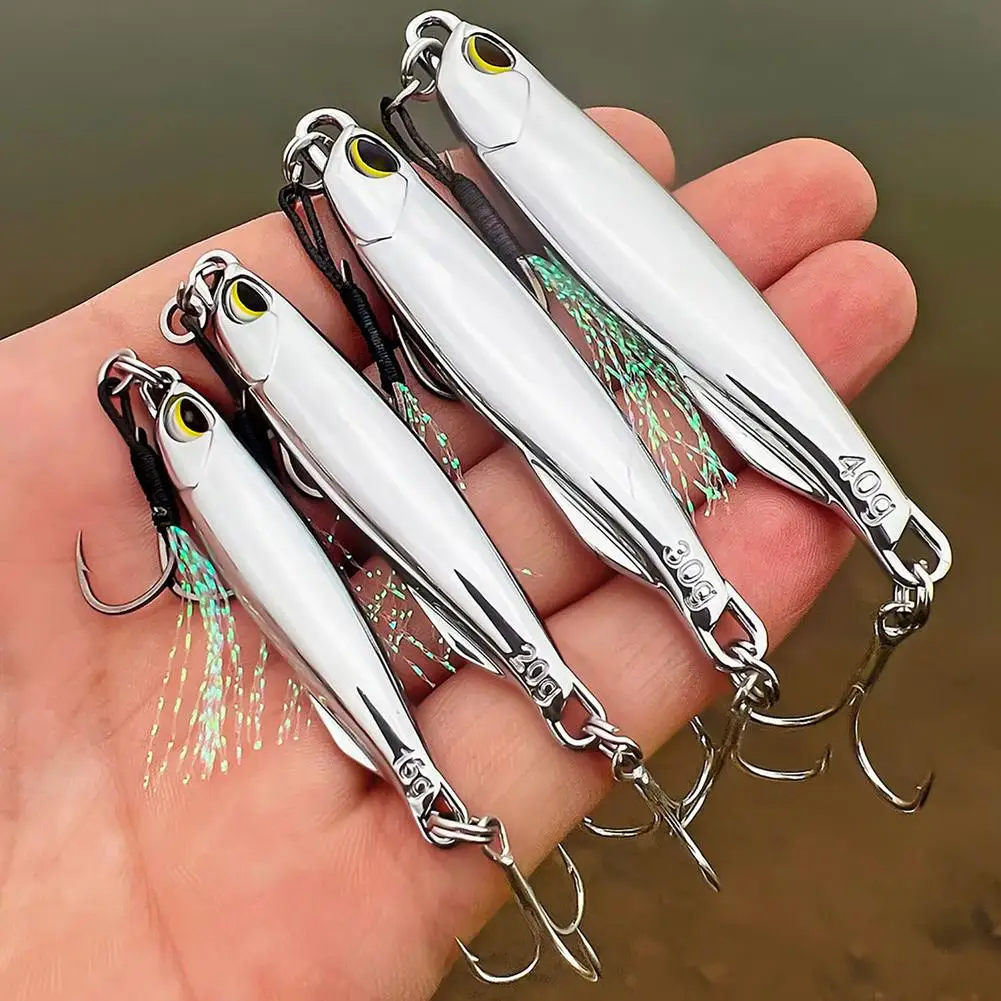 

1pc Fishing Lure 15g/20g/30g/40g High Reflective 3d Eyes Artificial Bait With Feathers Reusable Metal Lure With Hooks
