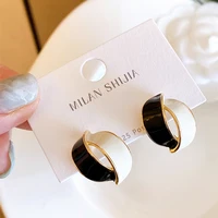 korean black white enamel stud earring for women simple geometric double arc cross earring wedding jewelry party birthday gifts