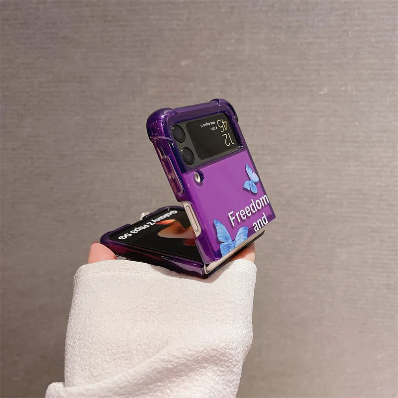 

Butterfly Purple Phone Case for Samsung Galaxy Z Flip 3 Soft TPU Back Cover for ZFlip3 Case Protective Shell
