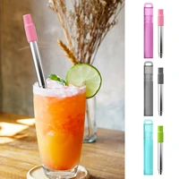 reusable stainless steel straw collapsible portable telescopic straws drinking with silicone tips travel case cleaner brush