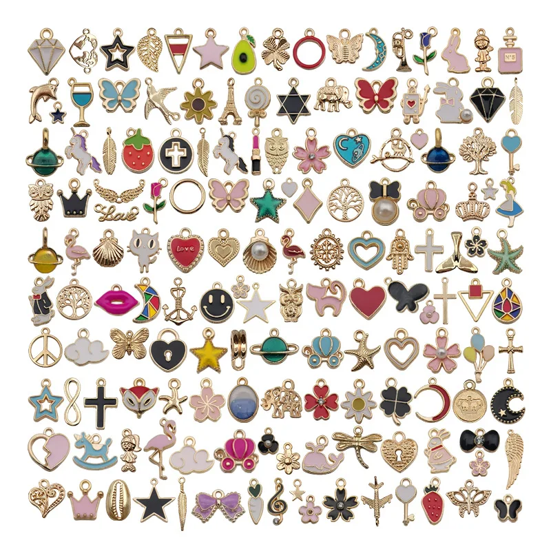 

50/110/150Pcs KC gold drop oil pendant Sun Star love animal DIY handmade jewelry earrings bracelet necklace alloy accessories