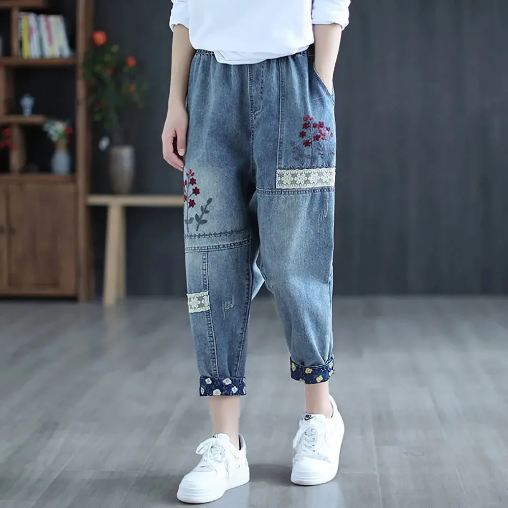 

2022 Designers Embroidety Summer Jeans Trousers For Women High Waist Ankle Length Loose Baggy Women Denim Pants Female Overalls