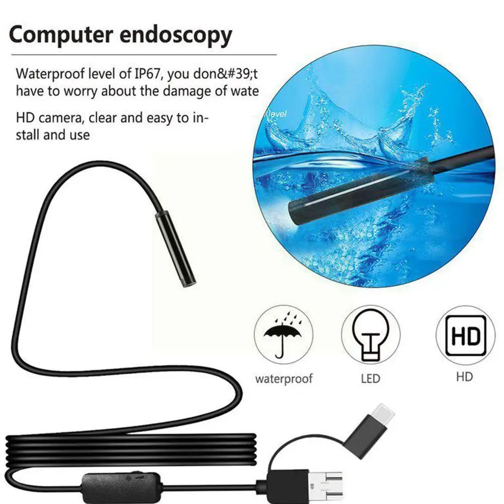 

1m 2m 3.5m Type-c Android Mirco Usb Endoscope Camera Waterproof Led Soft Line Tube Endoscope Micro 6 Camera Ip67 Y2d4