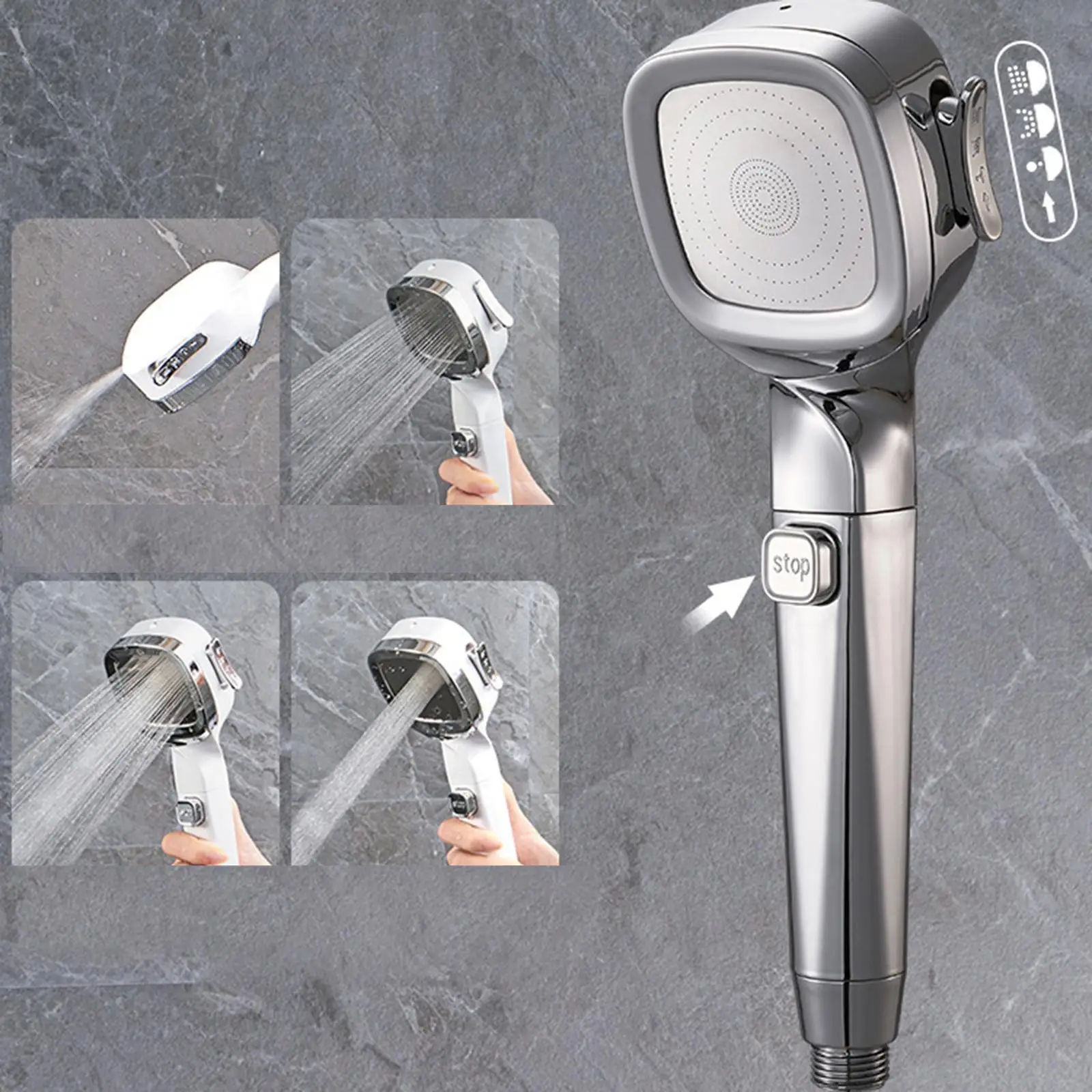 

High Pressure Shower Head Adjustable Nozzle Sprayer for Home Bathroom silver