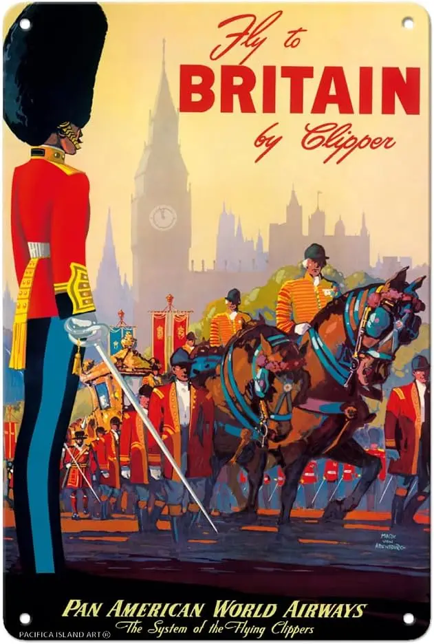 Fly To Brtn By Clpper — Pn mercn World rwys Brtsh Royl Processon Vntge rlne Trvel Плакат от Mrk Von renburg c.1950s 8 x 12