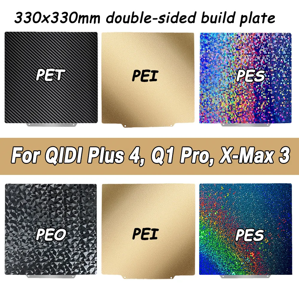 Фото PEI Sheet PEO PET H1H PES для QIDI Plus 4, X Max 3, Q1 Pro, сборная пластина 330x330 310x310 250x250 Аксессуары для кровати Силиконовые носки №1