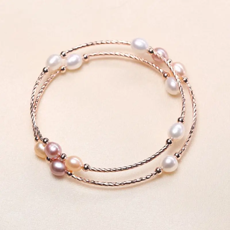 

Fashion Layered Real Freshwater Pearls Bracelet for Women Retro Bangle Bracelet Jewelry