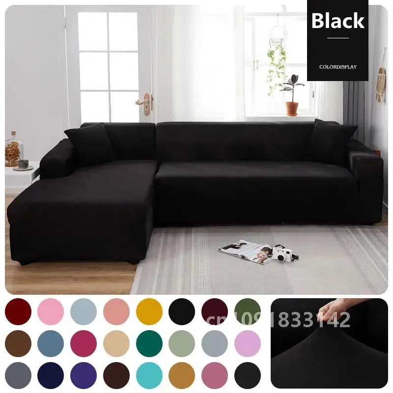 Plain Elastic Sofa Covers for Living Room Solid Color Spandex Sectional Corner Slipcovers Couch Cover