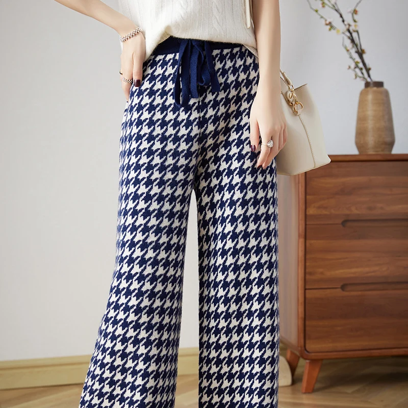 Новинка Осень-зима 2023 женские эластичные вязаные мягкие брюки из 100% мериносовой