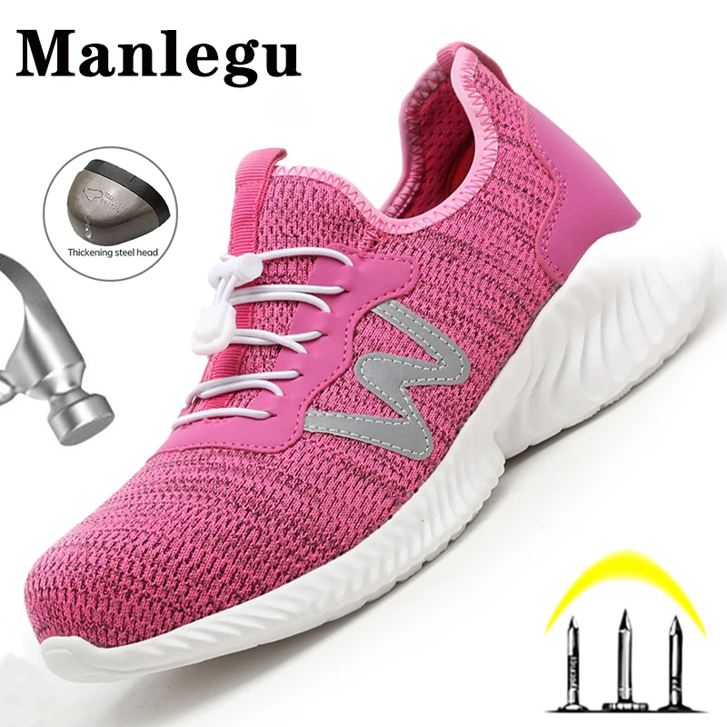 

Mesh Safety Shoes Women Men Work Sneakers Breathabe Indestructible Work Shoes Anti-Puncture Safety Work Boots Steel Toe Shoes