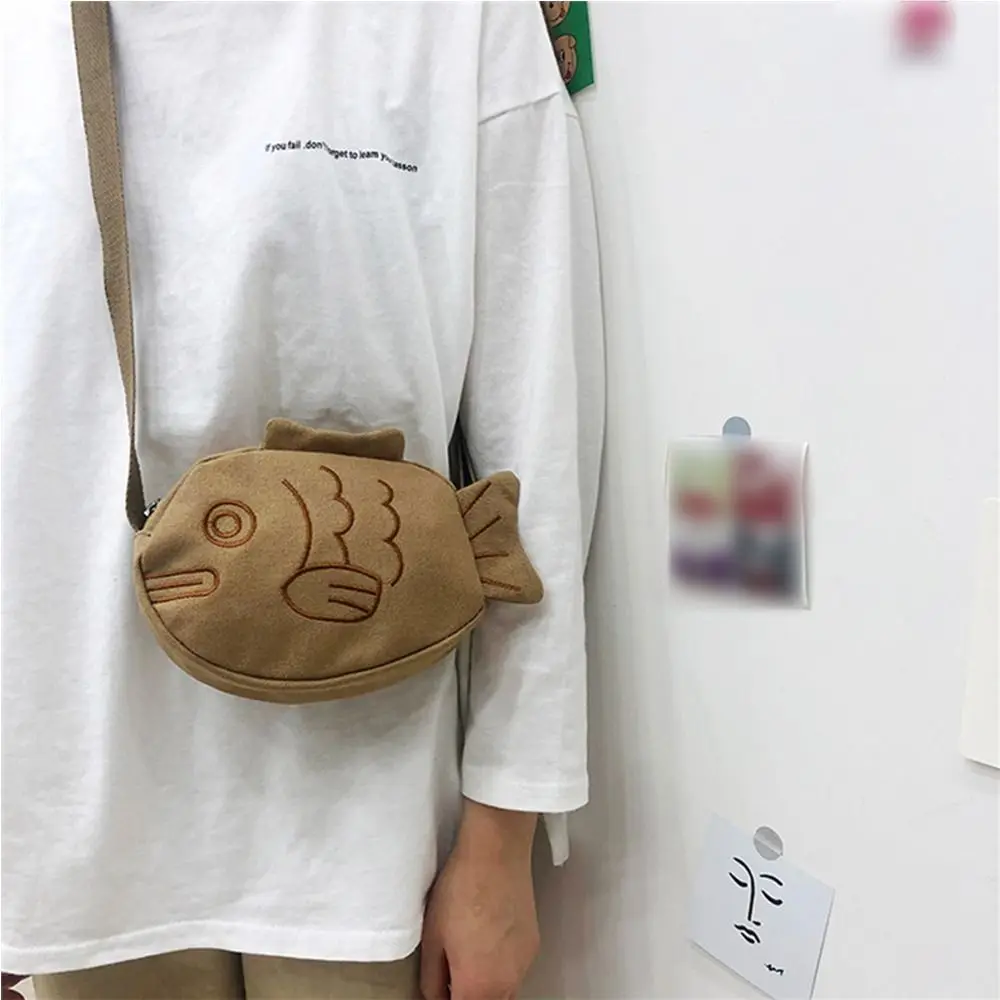 

Canvas Taiyaki Crossbody Bag Cute Japanese Style Cartoon Storage Bag Messenger Bag Travel