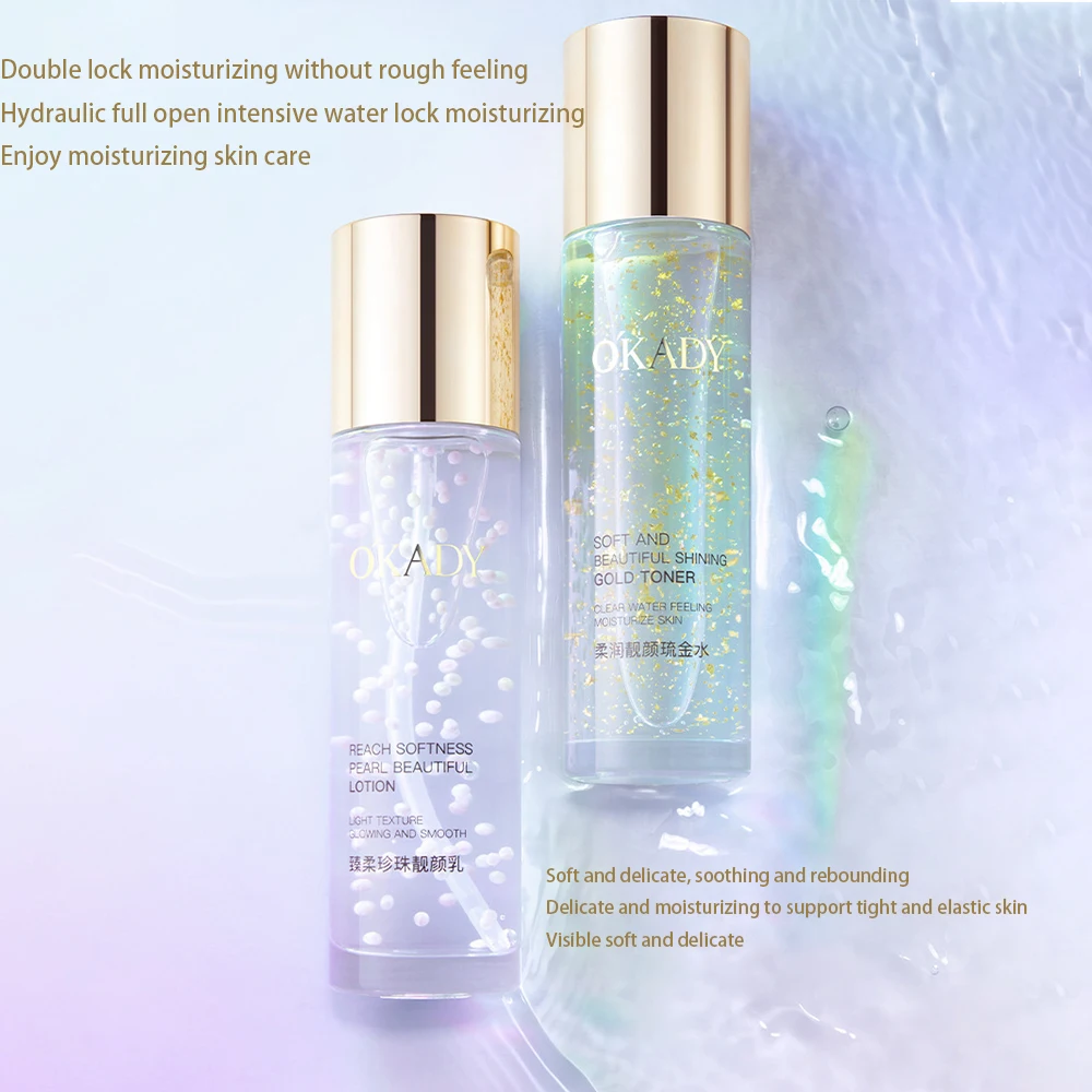 

OKADY Gold Foil Pearl Lotion Set 2Pcs Anti-aging Facial Toner Face Moisturize Emulsions Oil Control Remove Acne Skin Care Tonic