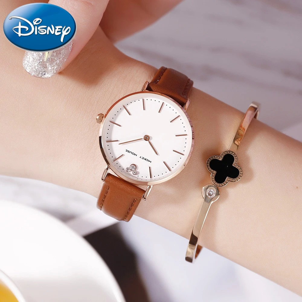 Disney Gift Mickey Mouse Simple Quartz Watch Middle School Student Belt Rhinestone Children's Women's Clock Relogio Feminino enlarge