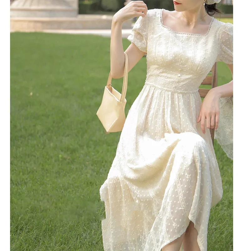 

New French Style Women's White Dress Summer Short Sleeve Special-Interest Design Style Elegant High-End Dress