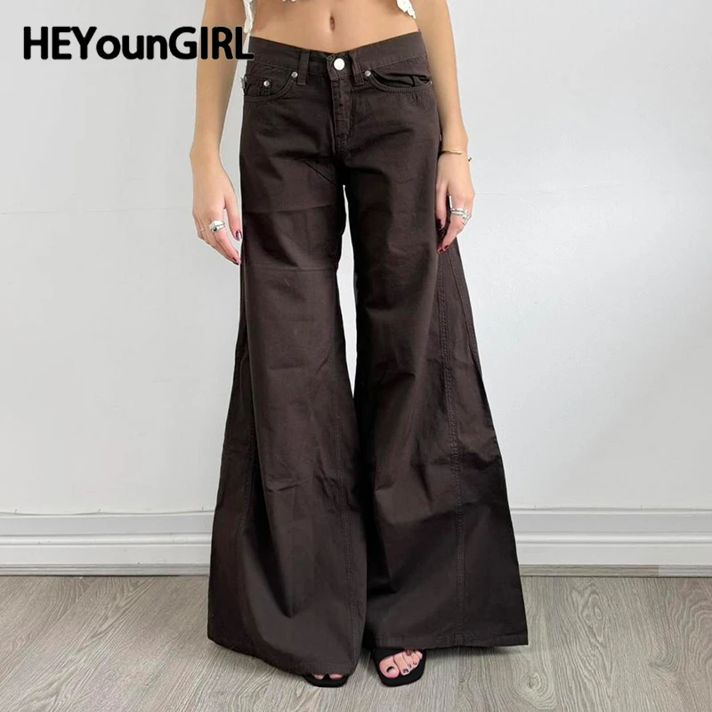 HEYounGIRL женские коричневые расклешенные джинсы в стиле ретро свободного покроя