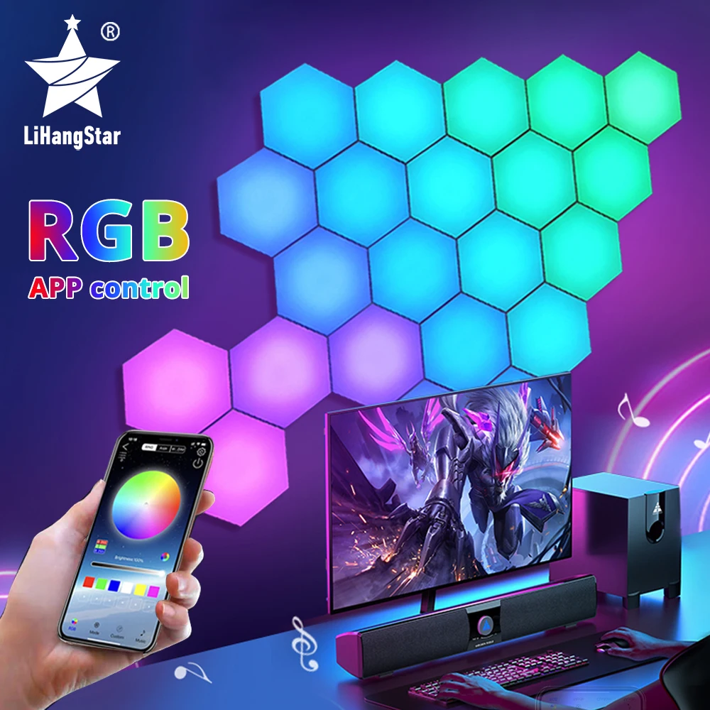 rgb bluetooth led hexagon light indoor wall light app remote control night light computer game room bedroom bedside decoration free global shipping