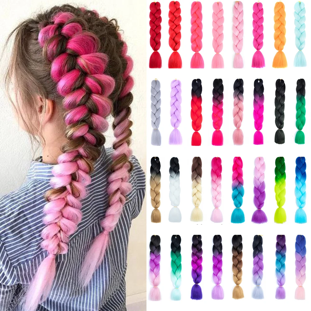 Jumbo Braid 24 Inches Synthetic Braiding Hair Ombre Jumbo Hair Extension For Women DIY Hair Braids Pink Purple Yellow Gray Jumbo Braid 24 Inches Synthetic Braiding Hair Ombre Jumbo Hair Extension For Women DIY Hair Braids Pink Purple Yellow Gray