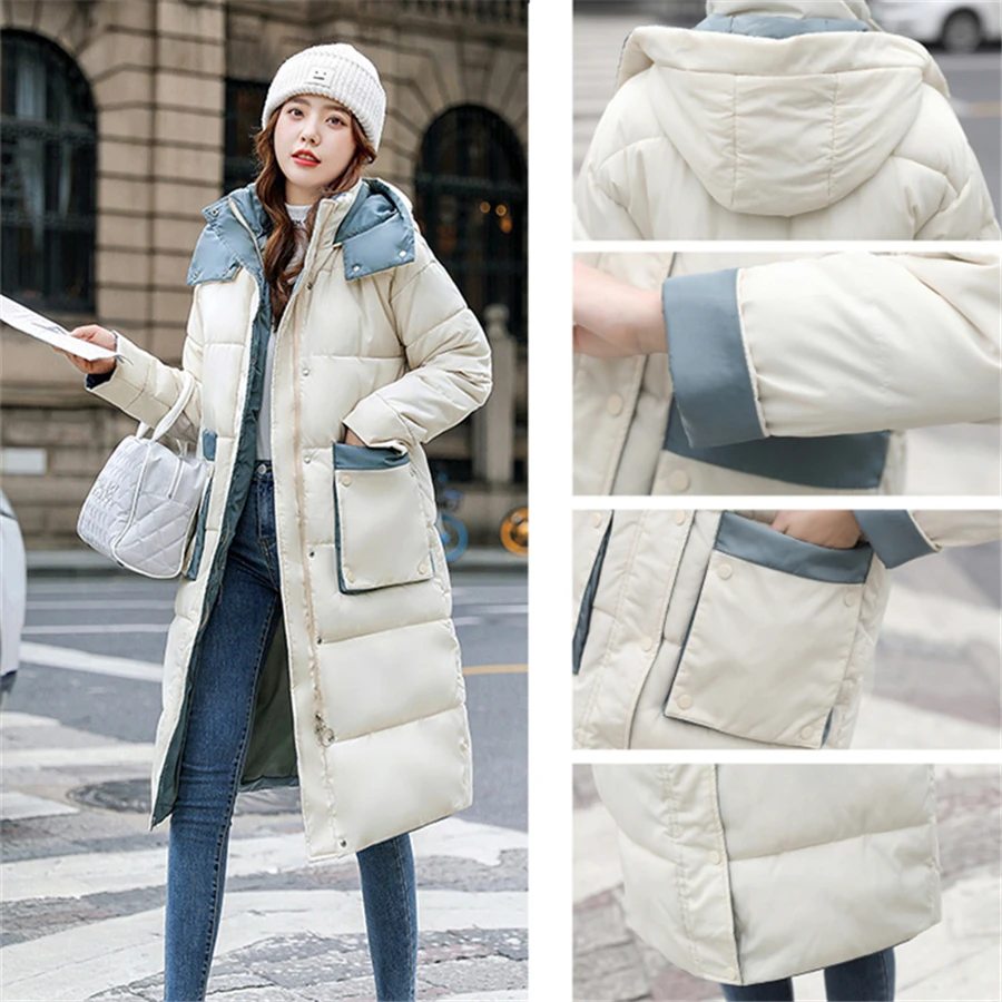 Winter Hooded Thicken Down Cotton Long Coat Women Loose Warm Parka Casual Korean Outwear Fluffy Snow Jacket Chic Overcoat 2022