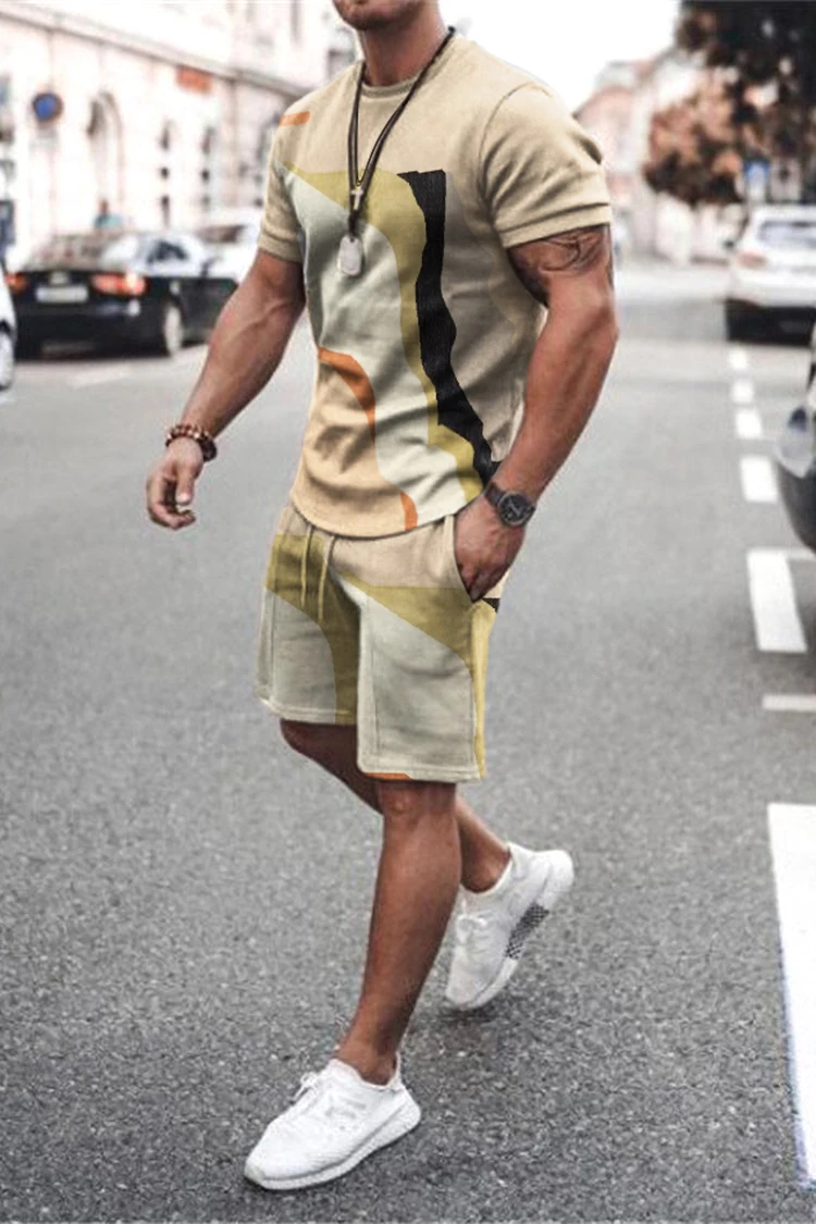 Summer Men Sets Shorts Outfits Male Clothing Street T Shirt Two Piece 3D Print Casual O-Neck Tracksuit Oversized Beach Sportwear