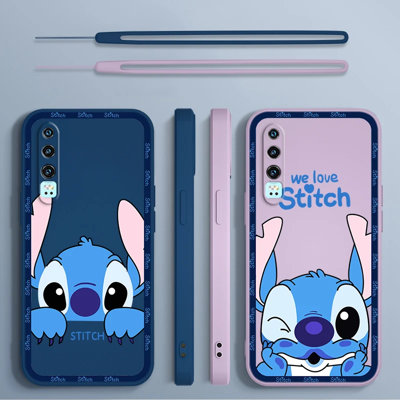 Disney Cartoon Blue Stitch Phone Case For Huawei Y9S Y9A Y9 Y6 Nova Y70 9 8 P50 P40 P30 P20 Pro Lite E 5G Liquid Rope