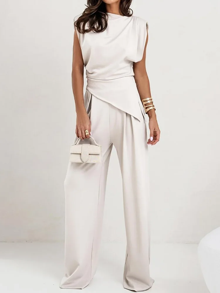 Пуловер без рукавов однотонный наряд летние женские комплекты с широкими