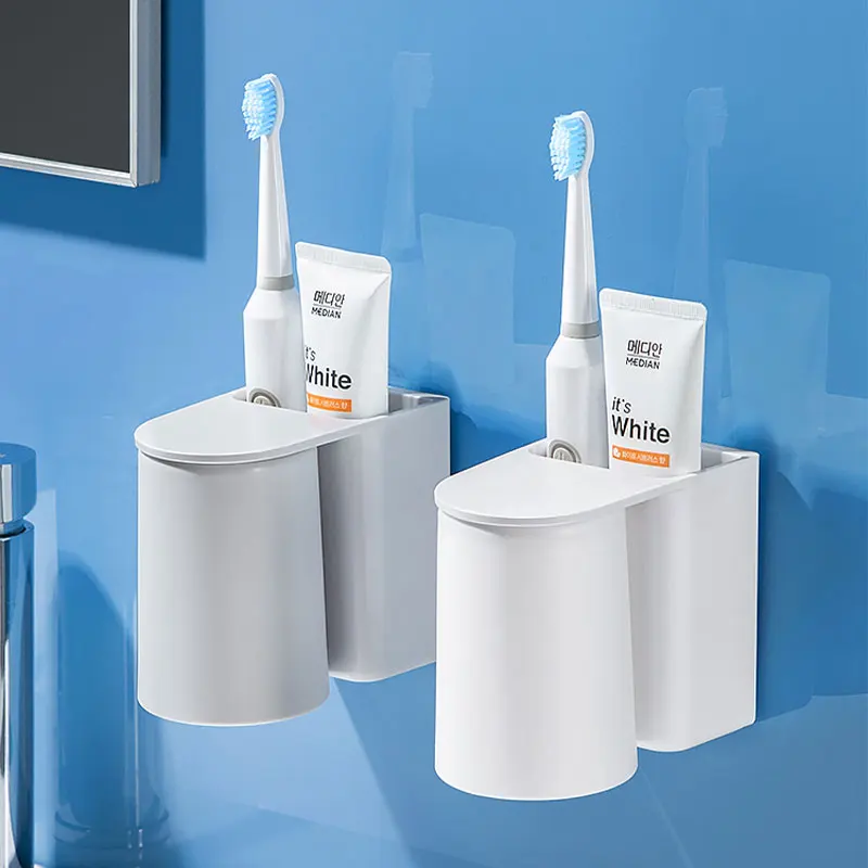 

Bathroom Tooth Cup Storage Rack Wall-Mounted Toothbrush Drain Set Shelf Household Free Punch Toilet Mouthwash Cup Holder
