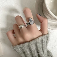 luxury crown rings vintage silver color wing love heart rings for women girls lovers engagement jewelry korea hip hop gift ring