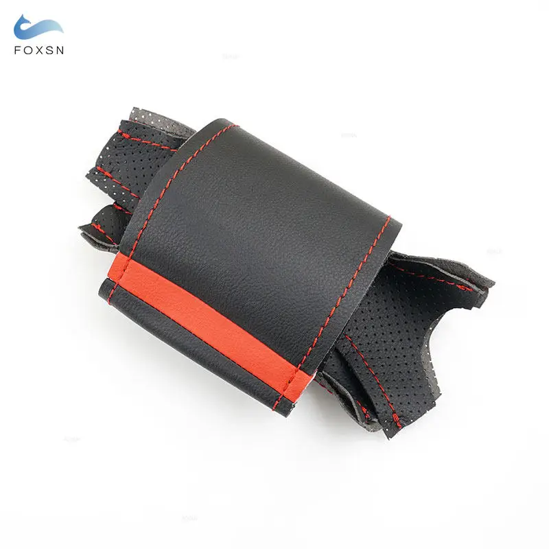 Автомобильные аксессуары чехол на руль кожаная отделка черная с красной полосой