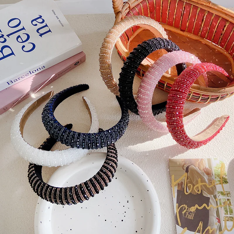 

Luxury Baroque Pearl Rhinestone Hairbands Wide Shiny Full Diamond Headbands for Women Girls Headwear Hair Hoop Hair Accessories
