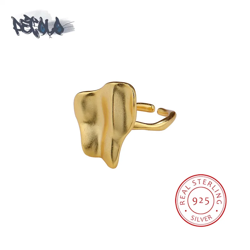

Deluxe 925 Sterling Silver Earrings for Women Fashion Irregularly Shaped Couple Ring with Adjustable Opening 18k Gold Jewelry