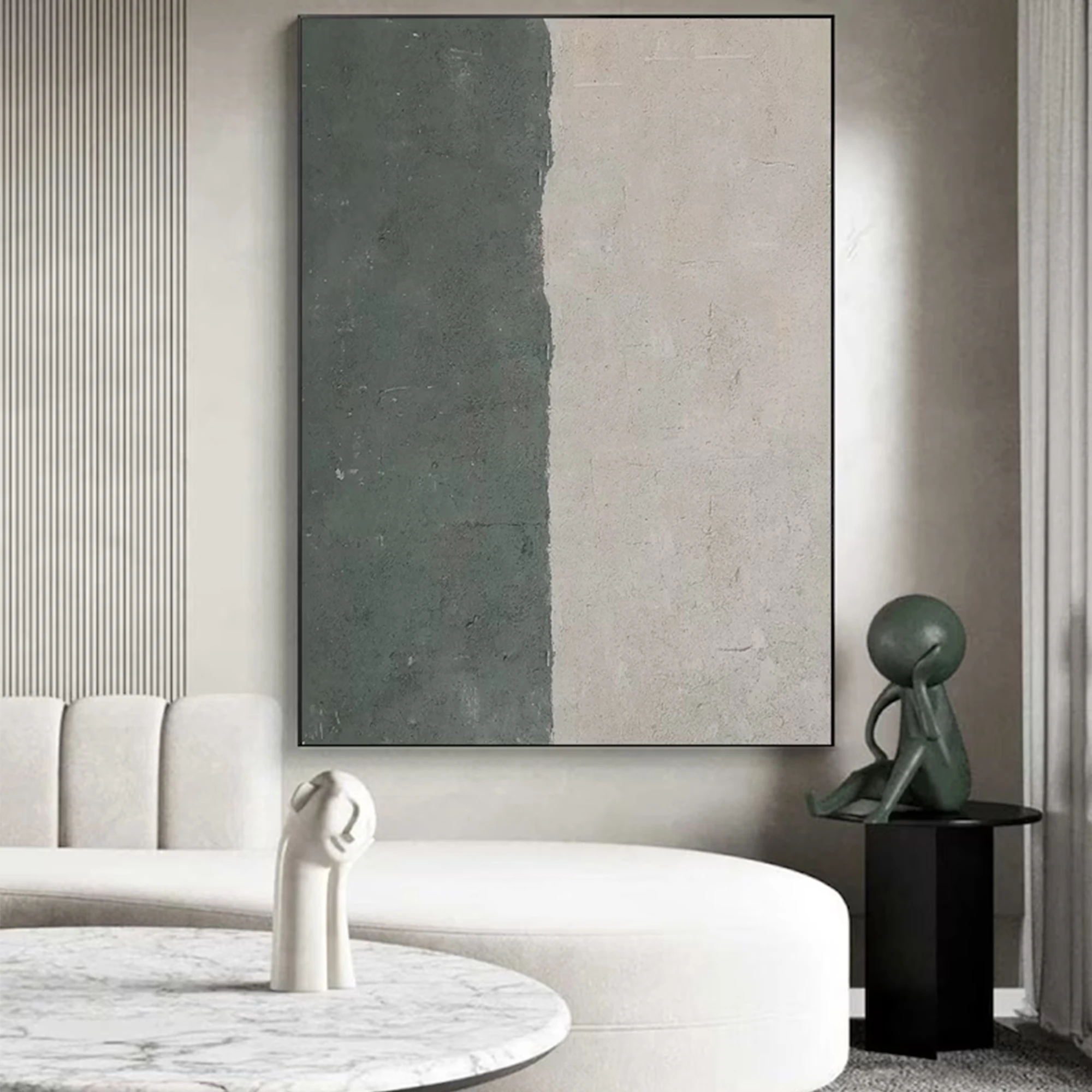 

Hand-painted Minimalist Wall Art Green and Grey Abstract Oil Painting on Canvas Home Decorations Customized Room Decor Artwork