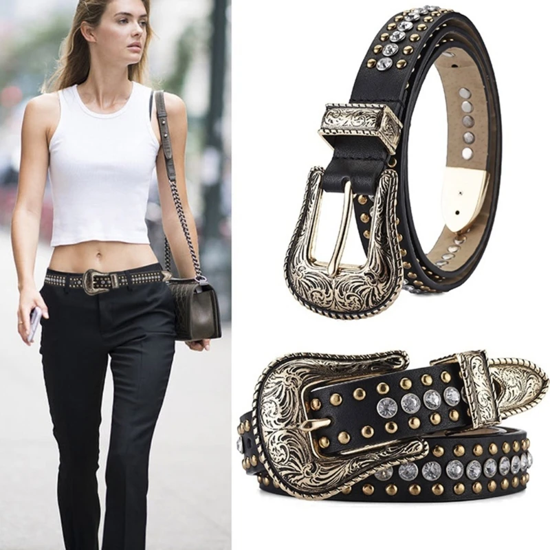

Cyberpunk Women Belts with Relief Flower Buckle Light Luxury All-match Waistband