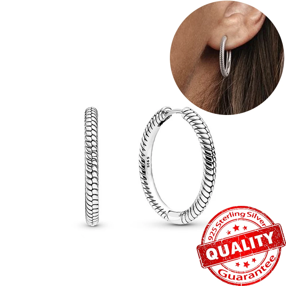 

Vintage 925 Sterling Silver Moments Charm Hoop Earrings Ladies' Jewelry Exquisite Birthday Gift Earrings