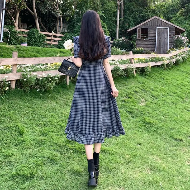 Милое клетчатое платье Dolly с воротником Питер Пэн новинка женское летнее